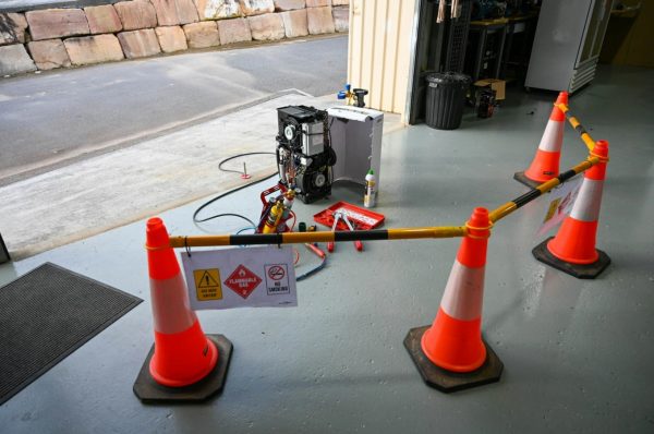 Cones blocking off the site of a refrigeration course by Get Skilled Training